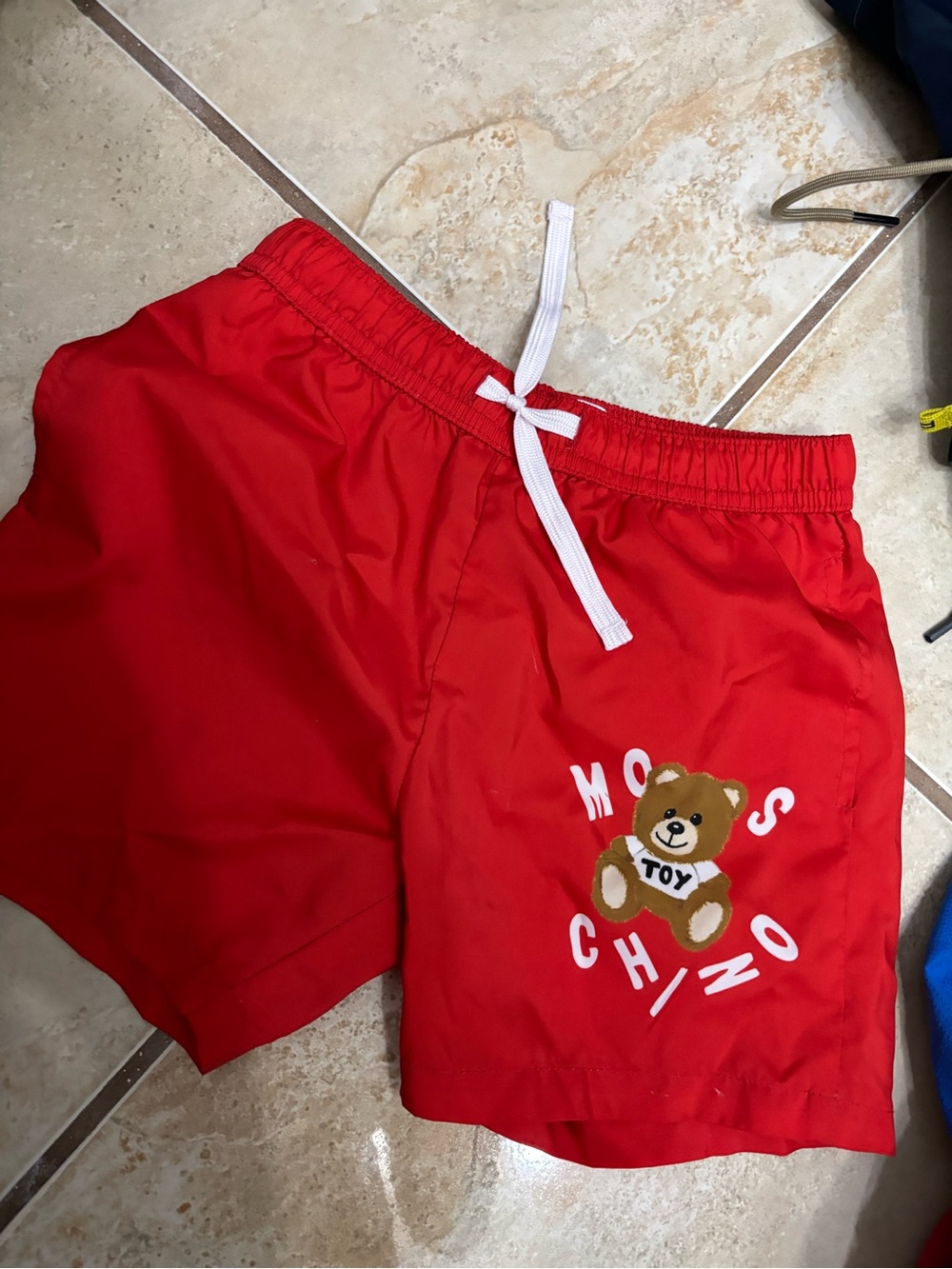 Moschino Red Kids Swim Shorts with Teddy Motif